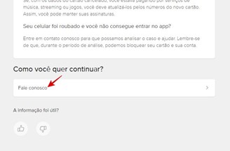 Opção para entrar em contato com o Mercado Pago.