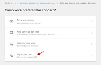 Aqui, você pode escolher entre quatro opções de atendimento.