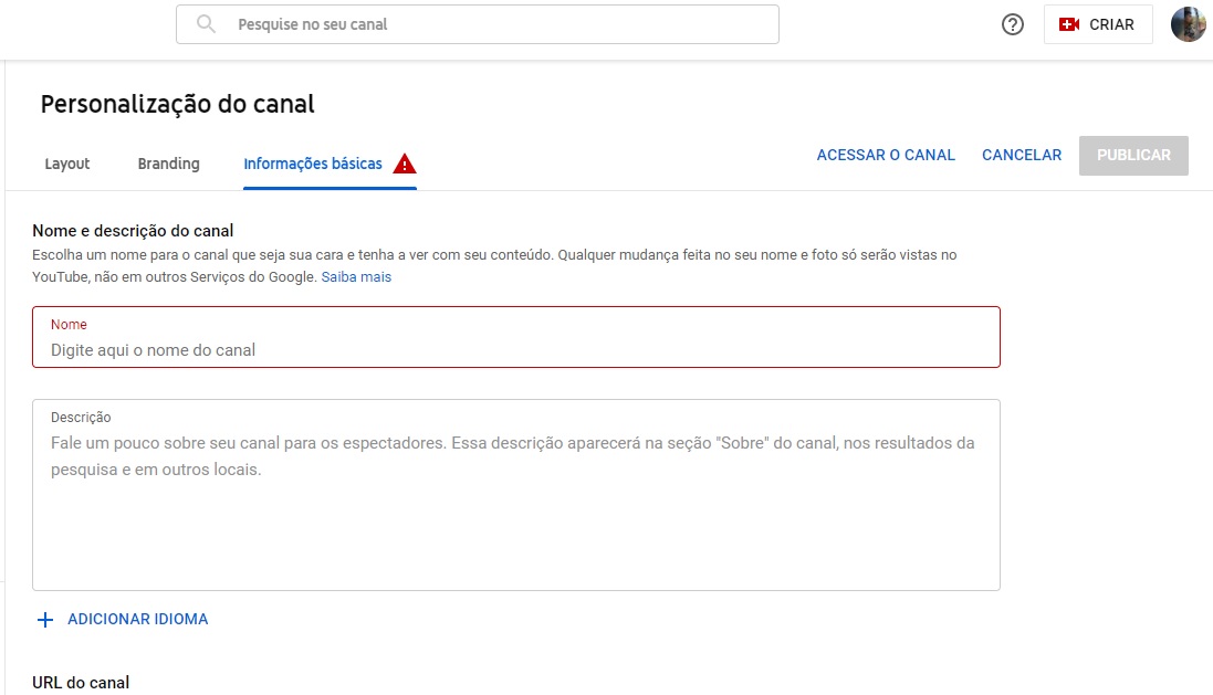 Escolha um nome chamativo e autêntico para seu canal.(Tecmundo/Reprodução)