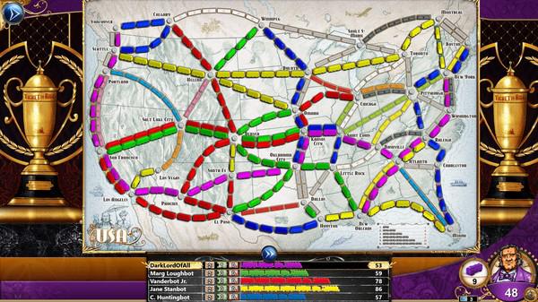 Visualização de uma partida em Ticket to Ride