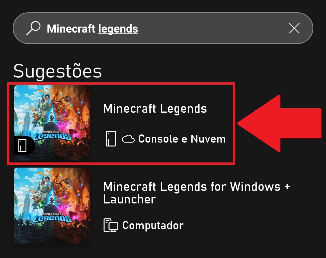 Escolha a primeira opção que diz respeito ao game no serviço de nuvem