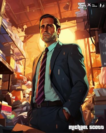 Michael Scott aparece mais sério e com cara de "poucos amigos" em sua versão GTA.