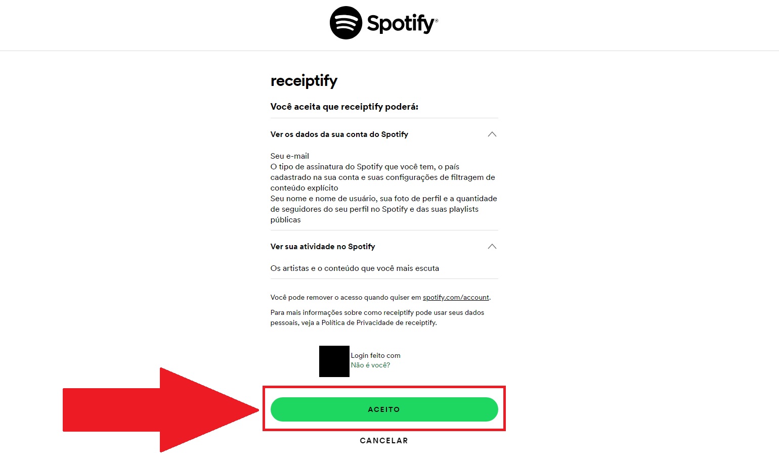 Desça a tela para achar o botão onde você aceita os termos do site