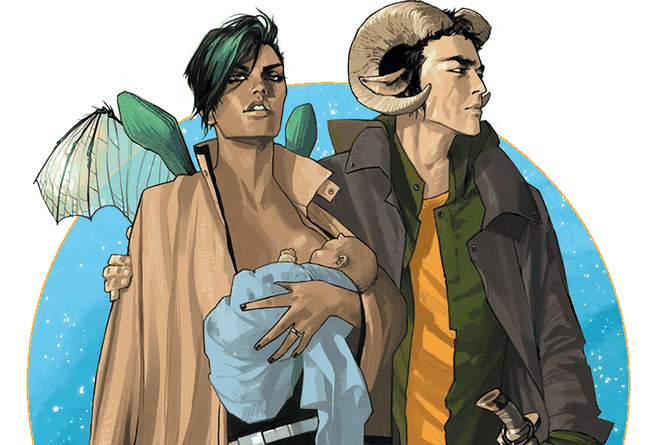 Em Saga, acompanhamos a jornada de Alana e Marko e para proteger seu filho. (Imagem: Divulgação/Image Comics)