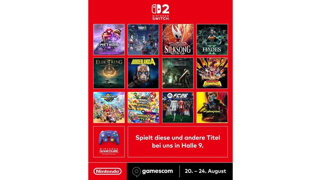 Imagem da Lineup da Nintendo na gamescom 2025