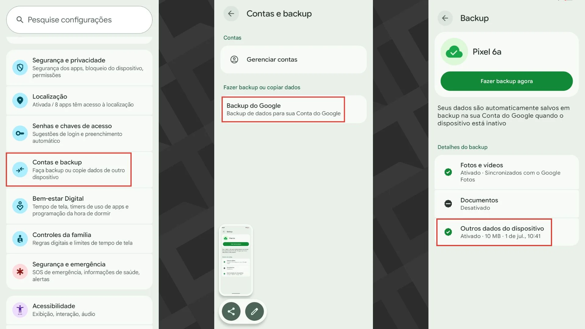 Editar informações da imagem Armazenamento da conta Google
